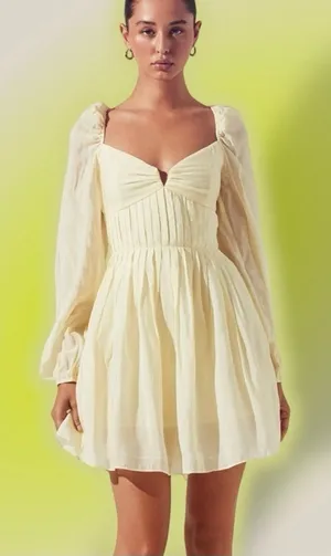ASTR The Label Carina Butter Yellow Long Sleeve Corset Mini Dress Large thumbnail 1