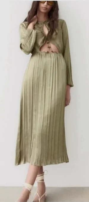 ZARA satin effect pleated wrinkle effect cut out summer dress NWT , beach, y2k thumbnail 1