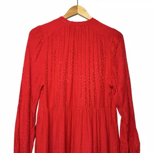 Anthropologie Maeve Wendy Tiered Maxi Dress Red Jacquard Tie Neck‎ Large Cottage thumbnail 13