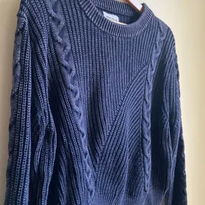 For The Republic Cotton Crewneck Sweater (Sz XL) Blue Distressed Cable Knit thumbnail 3