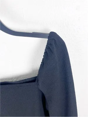 MADEWELL Black Crepe Square Neck Puff Sleeves Crop Top Medium Preppy Casual Boho thumbnail 6
