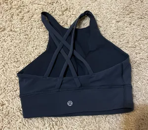 Lululemon Energy Bra Long Line High Neck Tough Iron Blue Size 4 thumbnail 3