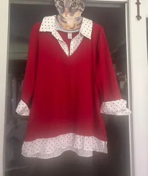 Polka Dot Red blouse Size XXL thumbnail 1