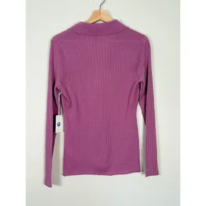 Abercrombie Fitch Merino Wool Ribbed Collared Button Up Top Blouse Purple Size S thumbnail 4