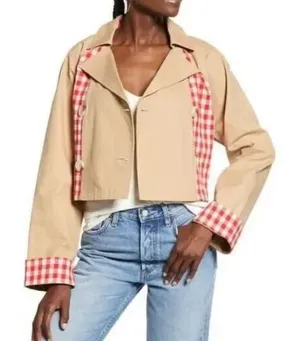 Anthropologie English Gingham Cropped Jacket(Size Medium) thumbnail 1