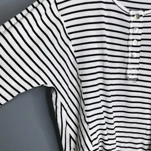 Tribal Black and White Striped Blouse Henley Tunic XL thumbnail 5