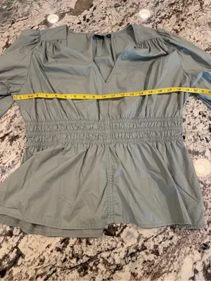 Gap Smocked Waist Peplum Blouse Sage Green Cotton Top Size L thumbnail 5
