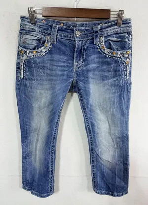 Miss Me Cuffed Capri Signature Embellished Jeans Womens 27 Blue JP5755P4 Western thumbnail 1