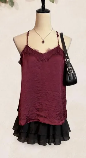 Nine West Wine Lace-Trim Satin Camisole thumbnail 1
