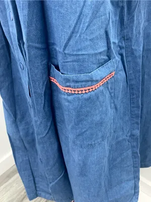 Go Softly Patio Blue Denim Butterfly Embroidered Dress House Duster Medium thumbnail 2