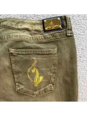 Baby Phat Olive Green Wide Leg Y2K Jeans Women's 12 Embroidered Logo Low Rise thumbnail 6