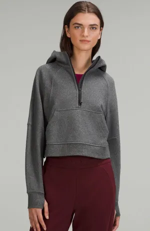 Lululemon scuba oversized half zipper hood sweater NWT. Color in heathered speckled black in original package. Size M/L item coming with one free shopping bag thumbnail 1