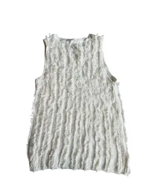 CURRENT AIR Ivory Winter White Striped Tank Top Size Large thumbnail 6