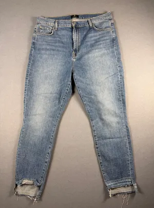 7 For All Mankind High Waist Ankle Skinny Jeans Medium Wash Raw Hem Size 33 thumbnail 1