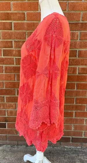 FreePeople 3/4 sleeve crochet top with intricate detailing thumbnail 6