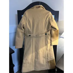 NEW Camel Shawl Collar Career Double Breasted Maxi Pea Coat M thumbnail 3