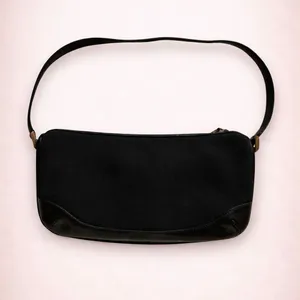 Vintage 90s Y2K Black Baguette Shoulder Bag – Minimalist Canvas Purse thumbnail 2