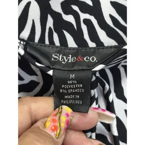 Style & Co Zebra Print Maxi Skirt A-line Size M Elastic/Tie Waist Blk/Wh‎ Tiered thumbnail 3
