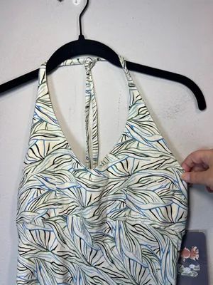 Of the Earth Halter Dress Botanical Print Beige Neutral Summer Midi NEW Sz Small thumbnail 3