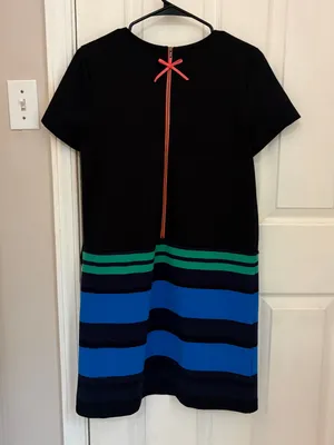 LOFT Short Sleeve Color Block Shift Dress with a Pink Bow Zipper Up Back thumbnail 6
