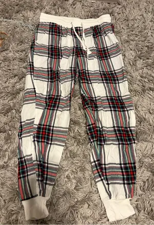 stars above White Plaid Jogger Pants with Red & Green Stripes thumbnail 1