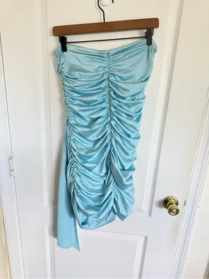 Amanda Uprichard Anja Strapless Ruched Mini Dress in Light Blue thumbnail 6