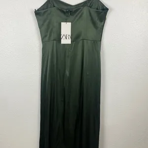 Zara Dark Green Satin Midi Dress Size S 100% Viscosa thumbnail 7