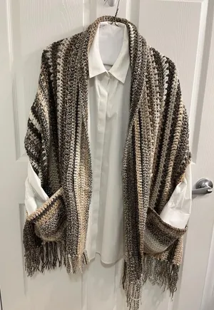 Chunky Knit Shawl with Oversized Pockets Brown thumbnail 1