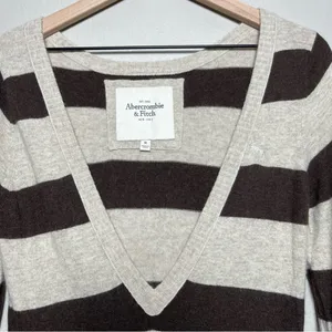 VTG Y2K‎ 2000s Abercrombie & Fitch Women Sweater Striped V-Neck Rabbit Hair thumbnail 3