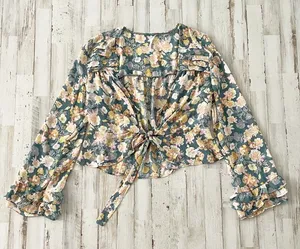 Free People Tie Ruffle Crop Top Blouse Floral Small thumbnail 1