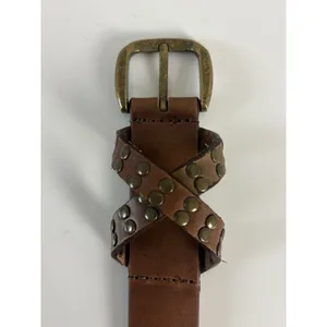 Lucky Brand Studded Leather Belt Women’s L Brown Brass Tone Buckle Boho Western thumbnail 4