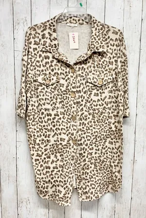 Carole Christian Leopard Print Tunic Women XL Brown Button Down French Terry‎ thumbnail 1