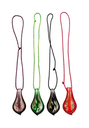 Set of 4 Hand Blown Art Glass Flame Teardrop Pendant Cord Necklaces‎ Multi Color thumbnail 1