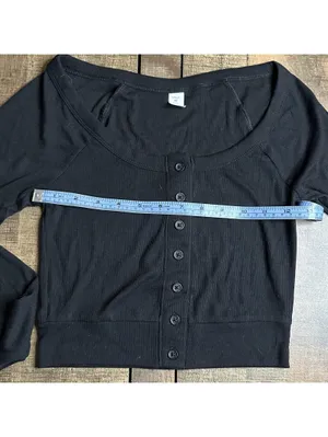 Hollister Black Ribbed Button-Up Long Sleeve Top With Thumb Holes thumbnail 6