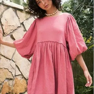 Free People Beach Get Obsessed Gauzy Babydoll Dress in Pink Size Large thumbnail 2