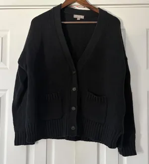 J.Crew Black 100% Cotton Shaker Stitch V-Neck Button Front Cardigan Sweater thumbnail 1