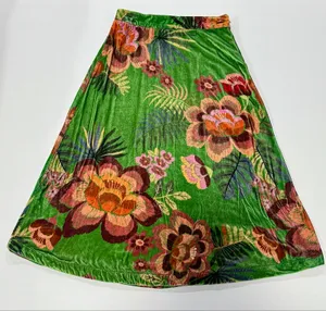FARM Rio Green Silk Blend Velvet Tropical Floral Midi Skirt Small thumbnail 1