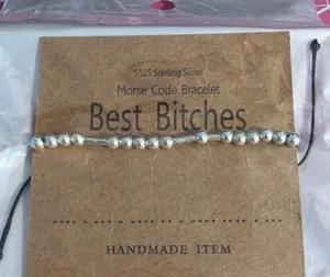 Sterling Silver Morse Code Bracelet "Best Bitches" Handmade Adjustable Jewelry thumbnail 1