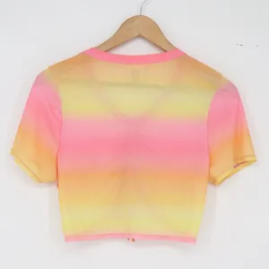 Wild Fable Crop Top Womens M Ombre Pink Orange Yellow Ruched Mesh Excellent thumbnail 3