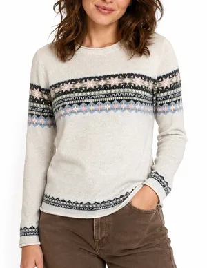 Vintage Lucky Brand Sweater Cream Pink Faire Isle Neutral Knit‎ Pullover Cabin thumbnail 1