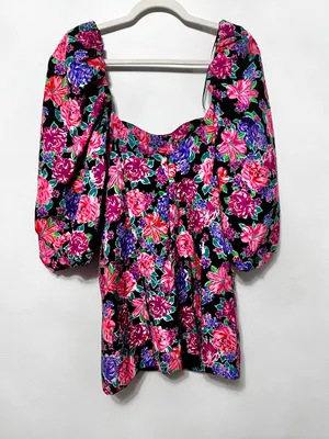 floral print sweetheart neckline Puffsleeve longsleeve mini dress thumbnail 3
