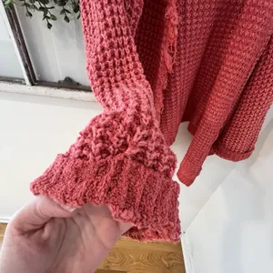 Free‎ People I'll Be Around Silk Cotton Waffle Fringe Sweater Oversized Small thumbnail 8