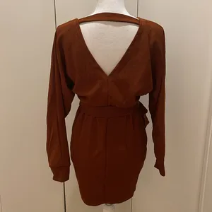 Rust color long sleeve short dress size small NWOT #71 thumbnail 6