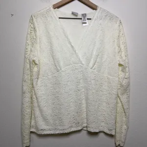 VTG 90s Women Coquette‎ Babydoll Lace Top XL Ivory Fairy Whimsical Balletcore thumbnail 2