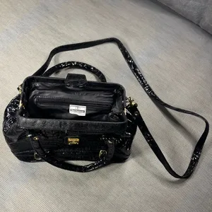 Vintage Renaissance Handicraft Black Patent Croc-Embossed Doctor Bag / Crossbody thumbnail 9