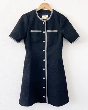 CeCe Black Tweed Button Front Feminine Chic Elegant Preppy Classic Mini Dress thumbnail 1