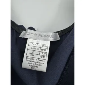 COTE FEMME Navy Blue Wrap Midi Dress Sz 14/16 V-Neck Sheer Trim Preppy Feminine thumbnail 7