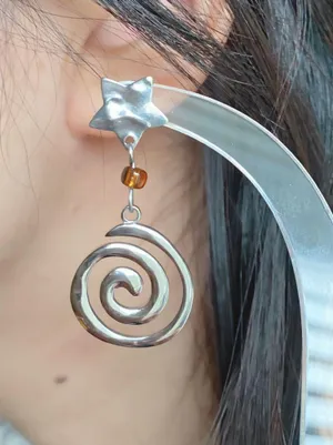Handmade retro vintage boho funky grunge style stainless steel star & swirl dangle earrings☀️🌀 thumbnail 1