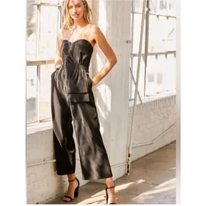 NWT Lulus Won a Heart Strapless Wide Leg Jumpsuit Size S in Black thumbnail 3