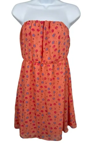 Delia’s Strapless Micro Floral Dress M Orange Blush Tube Mini Y2K Sheer NWT Flaw thumbnail 1